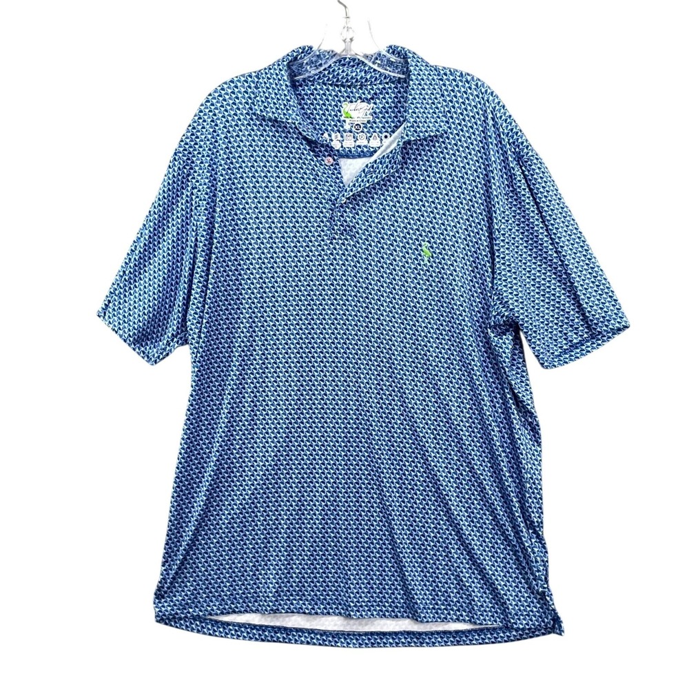 TailorByrd Polo Shirt Mens XL Blue Geometric Flamingo Performance Preppy Golf